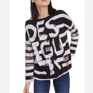 Desigual NWT Susanne Striped Logo Long Sleeve Top - Large